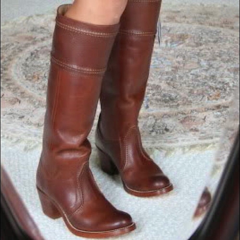 Frye Jane Stitch Leather Heeled Knee High Boots - Picture 7 of 16